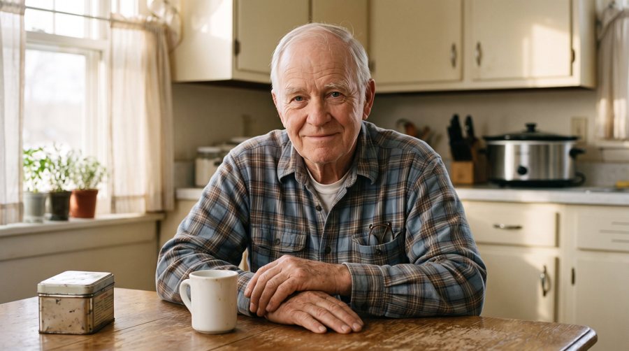 Grandpa Earl Whitlock at his kitchen table